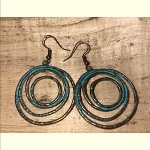 Round Dangle Drop Earrings NEW Copper and Teal Blue Colors New for the Season